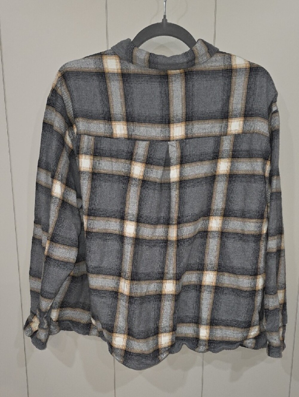 Old Navy Gray Plaid Button-Down Shirt with Cream and Tan Stripes - Picture 3 of 3